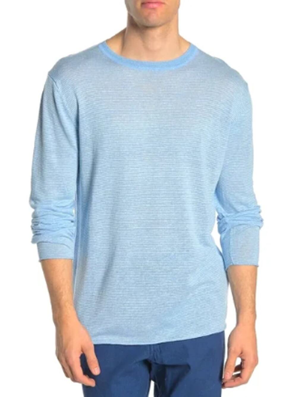 Onia Kevin Crewneck Men's S Sky Blue Stripe Linen Sweater Long Sleeve Resort